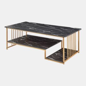 Mesa de centro Klibro 120x60x42 cm com aspeto de mármore, PretoDourado en.casa