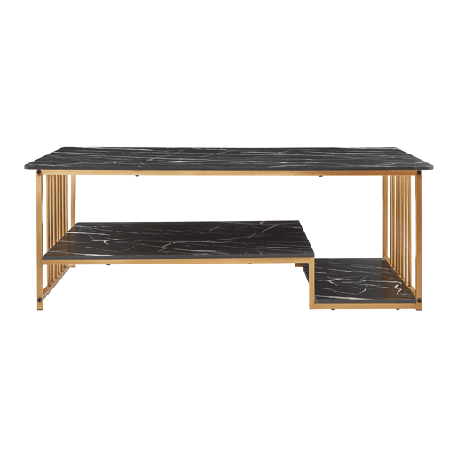 Mesa de centro Klibro 120x60x42 cm com aspeto de mármore, PretoDourado en.casa