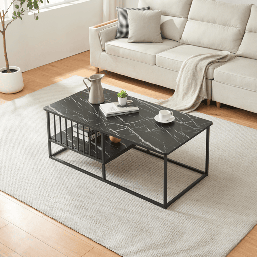 Mesa de centro Raukurg com prateleira 120x60x44 cm Mármore preto en.casa