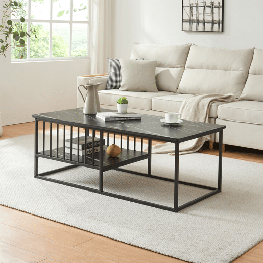 Mesa de centro Raukurg com prateleira 120x60x44 cm Mármore preto en.casa