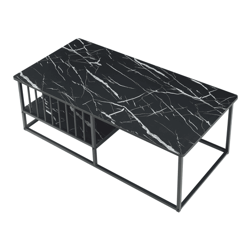 Mesa de centro Raukurg com prateleira 120x60x44 cm Mármore preto en.casa
