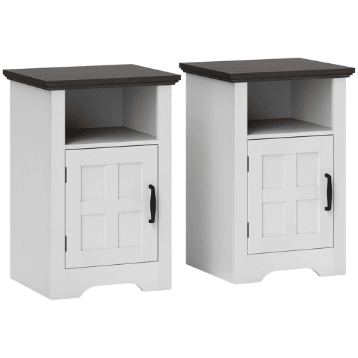 HOMCOM Conjunto de 2 Mesas Auxiliares para Sala Mesas de Cabeceira com Porta Estilo Celeiro e Prateleira Aberta Mesas de Centro Pequenas Rústicas para Dormitório 40x35x60 cm Branco