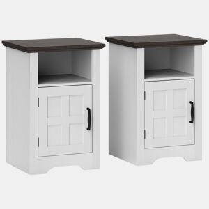 HOMCOM Conjunto de 2 Mesas Auxiliares para Sala Mesas de Cabeceira com Porta Estilo Celeiro e Prateleira Aberta Mesas de Centro Pequenas Rústicas para Dormitório 40x35x60 cm Branco