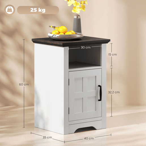 HOMCOM Conjunto de 2 Mesas Auxiliares para Sala Mesas de Cabeceira com Porta Estilo Celeiro e Prateleira Aberta Mesas de Centro Pequenas Rústicas para Dormitório 40x35x60 cm Branco