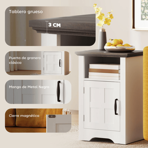HOMCOM Conjunto de 2 Mesas Auxiliares para Sala Mesas de Cabeceira com Porta Estilo Celeiro e Prateleira Aberta Mesas de Centro Pequenas Rústicas para Dormitório 40x35x60 cm Branco