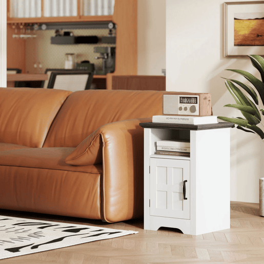 HOMCOM Conjunto de 2 Mesas Auxiliares para Sala Mesas de Cabeceira com Porta Estilo Celeiro e Prateleira Aberta Mesas de Centro Pequenas Rústicas para Dormitório 40x35x60 cm Branco