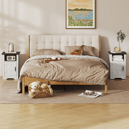 HOMCOM Conjunto de 2 Mesas Auxiliares para Sala Mesas de Cabeceira com Porta Estilo Celeiro e Prateleira Aberta Mesas de Centro Pequenas Rústicas para Dormitório 40x35x60 cm Branco
