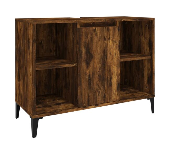 Vidaxl armario de lavabo madera contrachapada roble ahumado 80x33x60cm