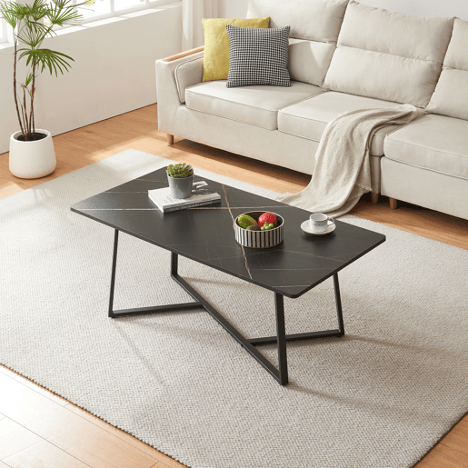 Mesa de centro Riskiften 120x60x48 cm com Aspeto de mármore, Preto en.casa