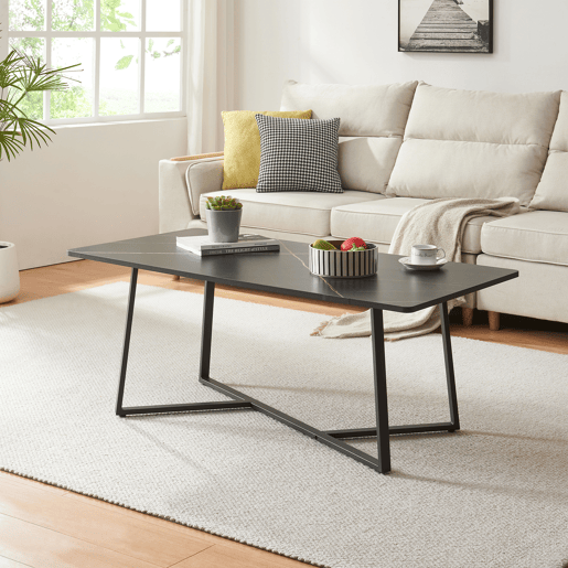 Mesa de centro Riskiften 120x60x48 cm com Aspeto de mármore, Preto en.casa
