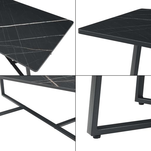 Mesa de centro Riskiften 120x60x48 cm com Aspeto de mármore, Preto en.casa