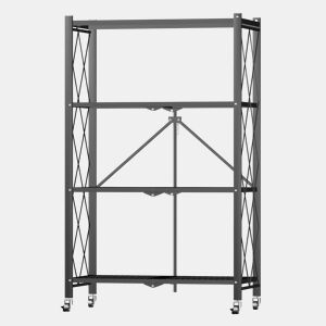 Prateleira de armazenamento dobrável HomeMiYN de 3 a 4 níveis, prateleira de armazenamento multifuncional, prateleira com rodas, 71*34*121, 40 cm, preta