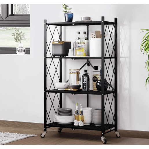 Prateleira de armazenamento dobrável HomeMiYN de 3 a 4 níveis, prateleira de armazenamento multifuncional, prateleira com rodas, 71*34*121, 40 cm, preta