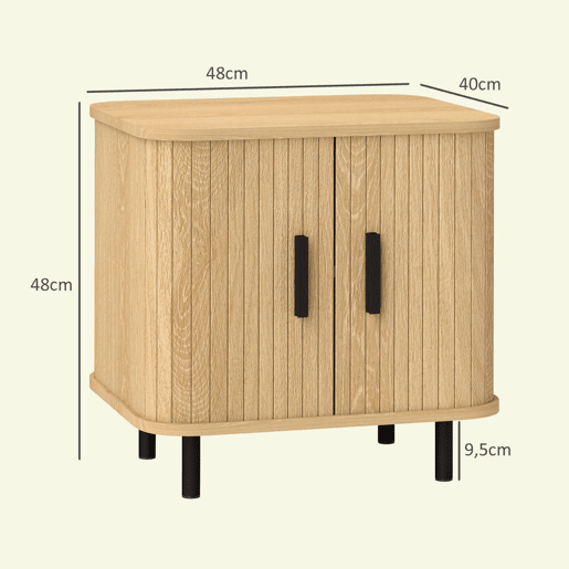 HOMCOM Mesa de Cabeceira Mesa de Cabeceira Quarto com Portas de Correr 2 Prateleiras e Pés em Aço Estilo Escandinavo para Sala 48x40x48 cm Madeira