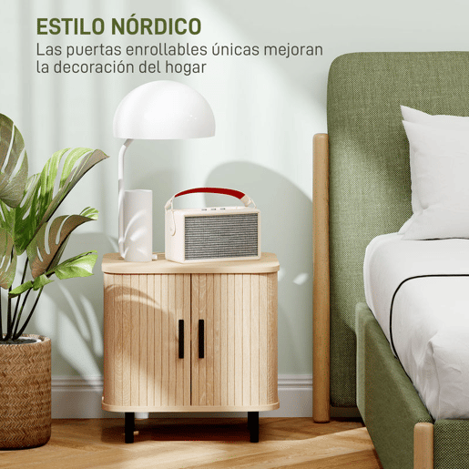 HOMCOM Mesa de Cabeceira Mesa de Cabeceira Quarto com Portas de Correr 2 Prateleiras e Pés em Aço Estilo Escandinavo para Sala 48x40x48 cm Madeira