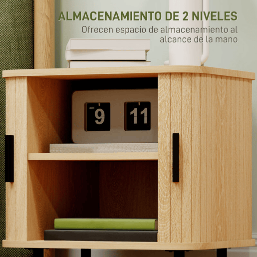 HOMCOM Mesa de Cabeceira Mesa de Cabeceira Quarto com Portas de Correr 2 Prateleiras e Pés em Aço Estilo Escandinavo para Sala 48x40x48 cm Madeira