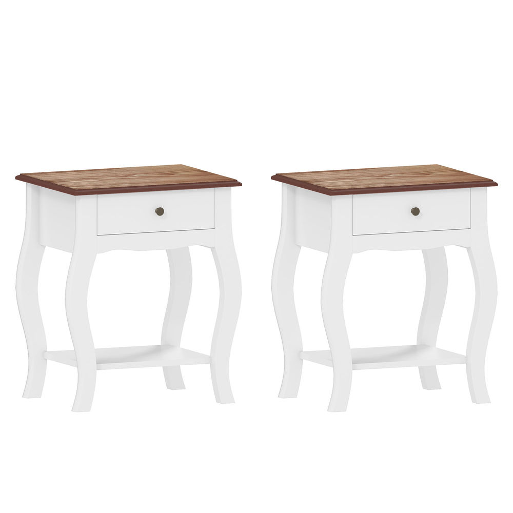Homcom pack de 2 mesitas de noche mesillas de noche dormitorio con cajón estante abierto y tapa efecto roble estilo francés para salón 45x35x55 cm blanco y roble
