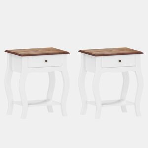 HOMCOM Conjunto de 2 Mesas de Cabeceira Mesas de Cabeceira Quarto com Gaveta Estante Aberto e Bancada Efeito Carvalho Estilo Francês para Sala 45x35x55 cm Branco e Carvalho