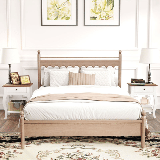 HOMCOM Conjunto de 2 Mesas de Cabeceira Mesas de Cabeceira Quarto com Gaveta Estante Aberto e Bancada Efeito Carvalho Estilo Francês para Sala 45x35x55 cm Branco e Carvalho