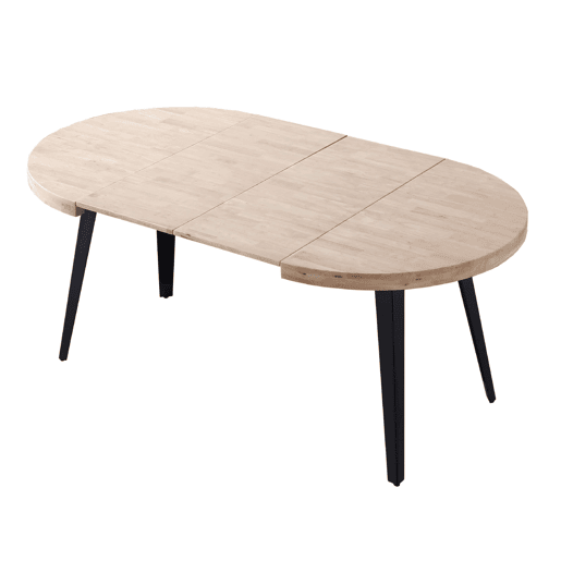 Conjunto de mesa redonda extensível com 4 cadeiras estilo industrial em carvalho nórdico e preto