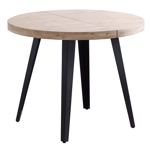 Conjunto de mesa redonda extensível com 4 cadeiras estilo industrial em carvalho nórdico e preto