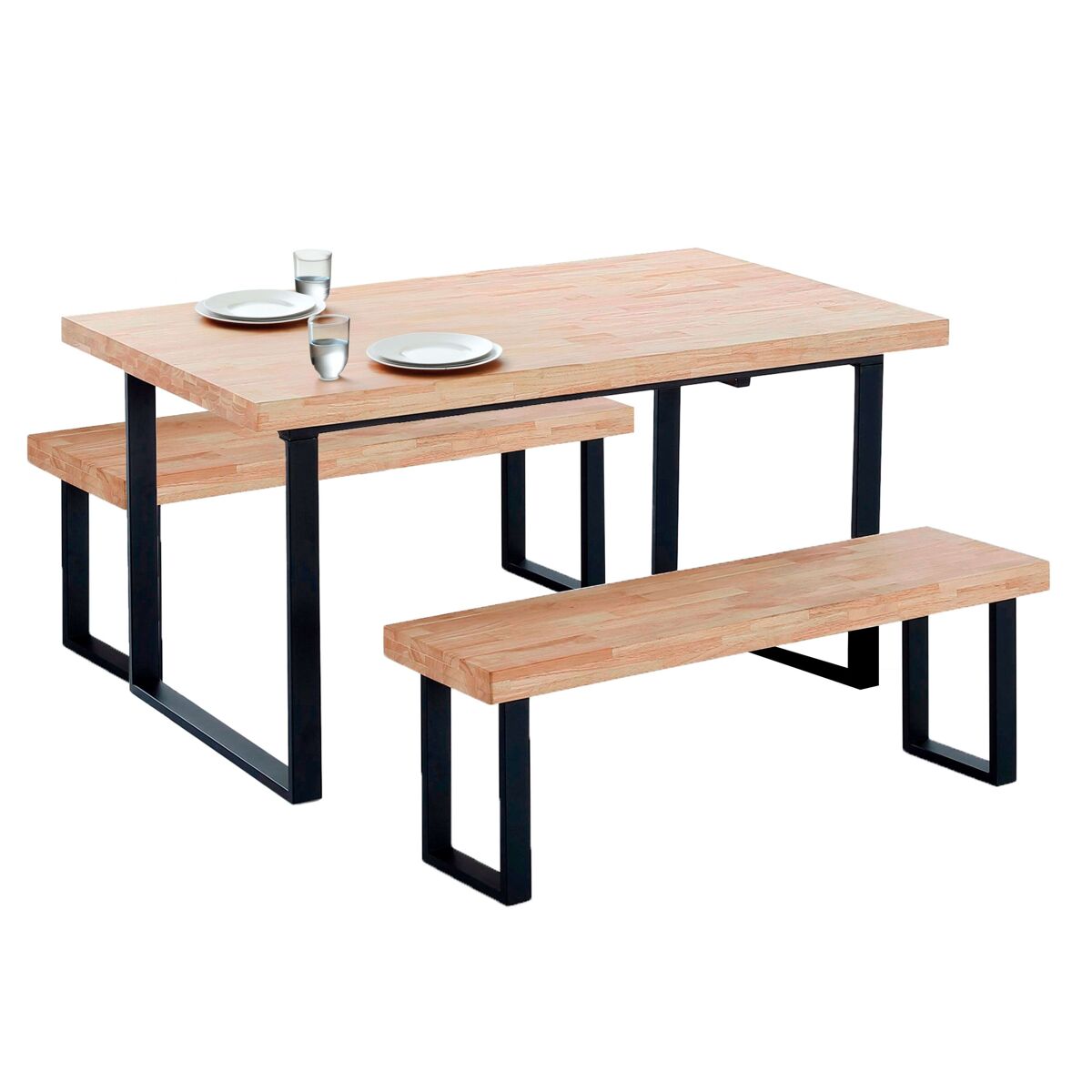 Conjunto de Mesa y 2 Bancos Estilo Industrial