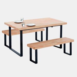Conjunto de mesa e 2 bancos estilo industrial em carvalho nórdico e preto