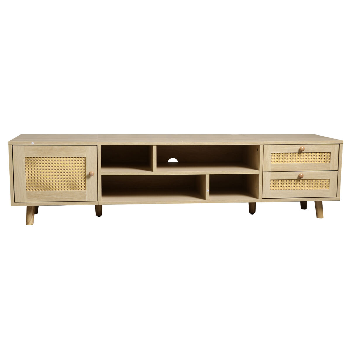 Mueble de TV efecto madera y ratán