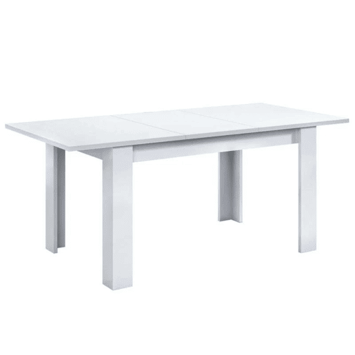 Conjunto de mesa extensível + 4 cadeiras em branco fosco e prata