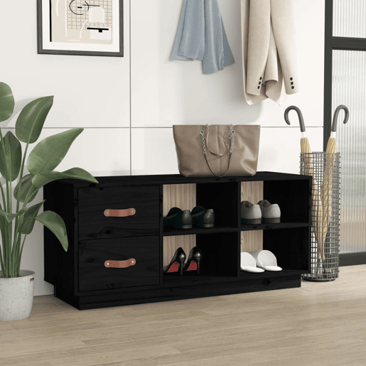 vidaXL Banco sapateira 100x34x45 cm pinho maciço preto