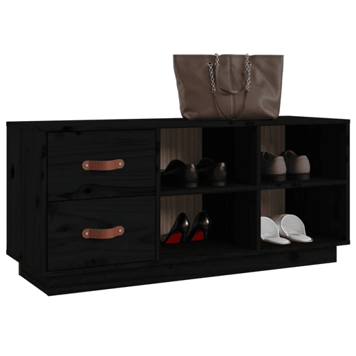 vidaXL Banco sapateira 100x34x45 cm pinho maciço preto