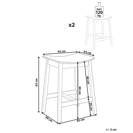 Conjunto de 2 bancos de bar DIXON Madeira Cinzento claro Conjunto de 2 bancos de bar DIXON Madeira Cinzento claro