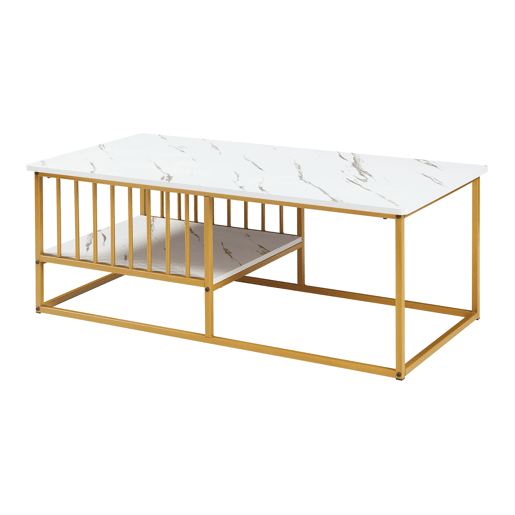 Mesa de centro Raukurg com prateleira 120x60x44 cm Mármore branco en.casa