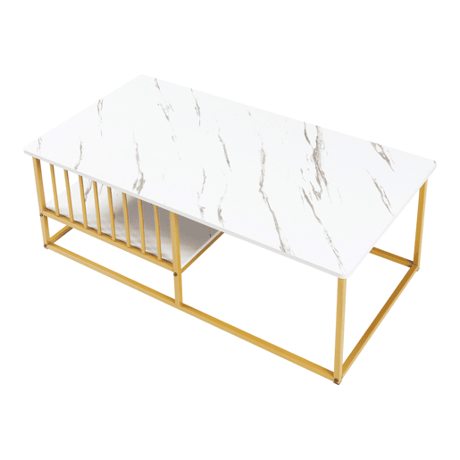 Mesa de centro Raukurg com prateleira 120x60x44 cm Mármore branco en.casa