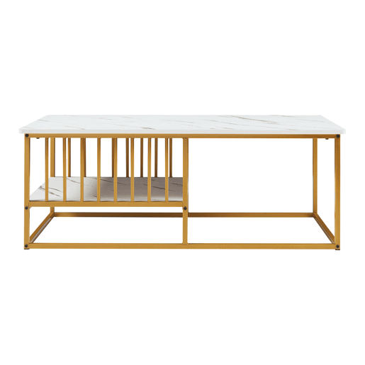 Mesa de centro Raukurg com prateleira 120x60x44 cm Mármore branco en.casa