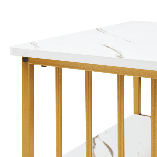Mesa de centro Raukurg com prateleira 120x60x44 cm Mármore branco en.casa