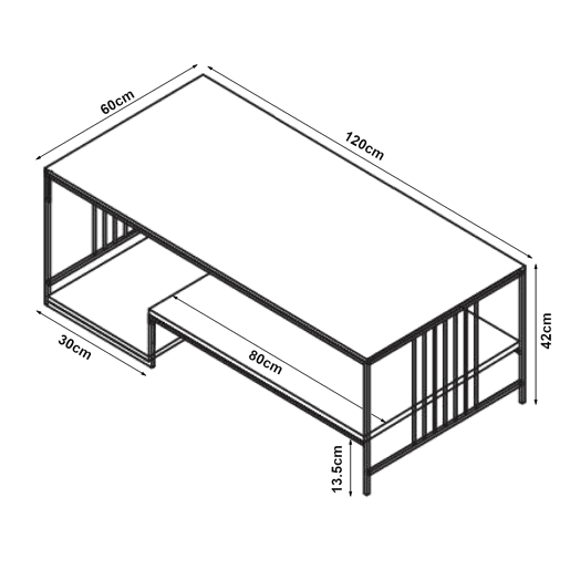 Mesa de centro Klibro 120x60x42 cm com aspeto de mármore, BrancoDourado en.casa