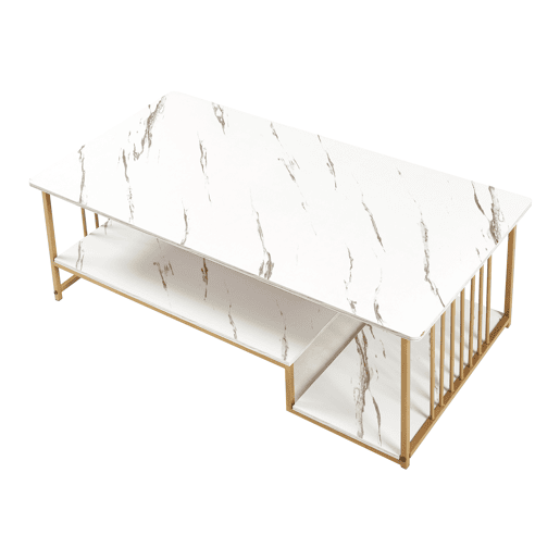 Mesa de centro Klibro 120x60x42 cm com aspeto de mármore, BrancoDourado en.casa