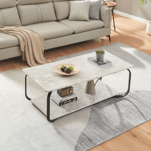 Mesa de centro Kolta 120x60x43 cm com aspeto de mármore, Branco en.casa