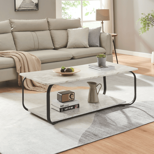 Mesa de centro Kolta 120x60x43 cm com aspeto de mármore, Branco en.casa