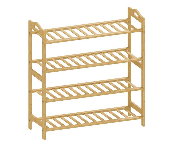Homcom zapatero de 4 niveles estantería para zapatos de bambú para 12 pares de zapatos para entrada pasillo dormitorio 67,5x24,7x72 cm natural