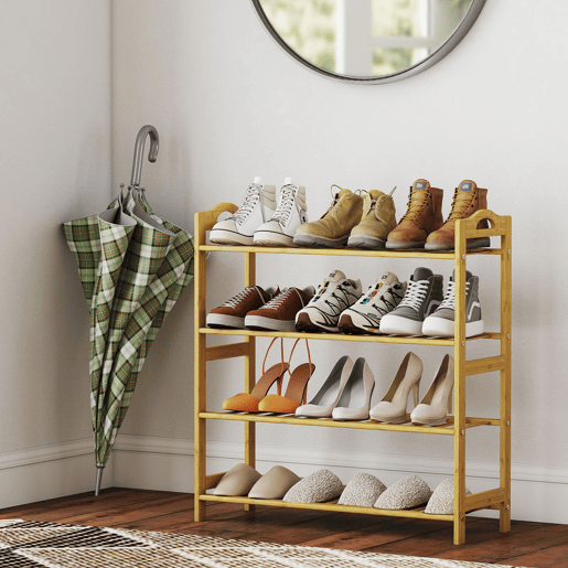 HOMCOM Sapateira de 4 Níveis Estante para Sapatos em Bambu para 12 Pares de Sapatos para Entrada Corredor Quarto 67,5x24,7x72 cm Madeira