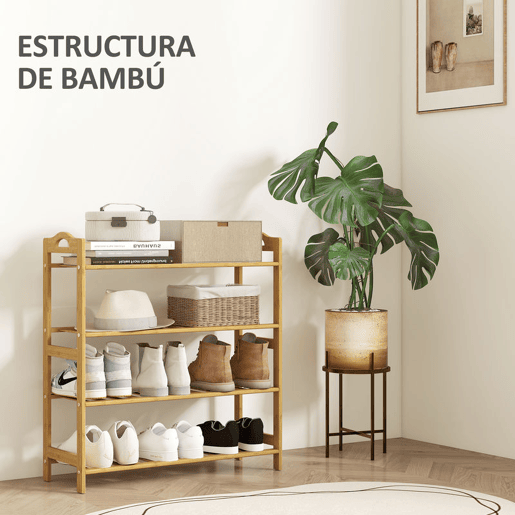 HOMCOM Sapateira de 4 Níveis Estante para Sapatos em Bambu para 12 Pares de Sapatos para Entrada Corredor Quarto 67,5x24,7x72 cm Madeira