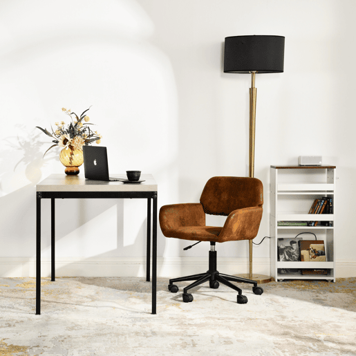 Banco giratório ROSS KD SUEDE CASTANHO PRETO D com rodas e altura ajustável