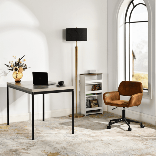 Banco giratório ROSS KD SUEDE CASTANHO PRETO D com rodas e altura ajustável