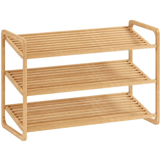 HOMCOM Sapateira de 3 Níveis Estante para Sapatos em Bambu para 12 Pares de Sapatos Estante para Entrada Corredor Quarto 76x33x50,8 cm Madeira