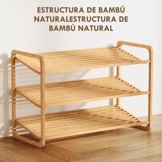 HOMCOM Sapateira de 3 Níveis Estante para Sapatos em Bambu para 12 Pares de Sapatos Estante para Entrada Corredor Quarto 76x33x50,8 cm Madeira