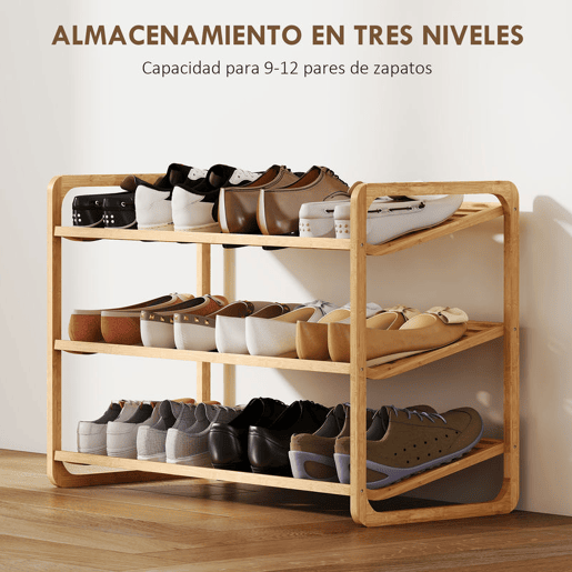 HOMCOM Sapateira de 3 Níveis Estante para Sapatos em Bambu para 12 Pares de Sapatos Estante para Entrada Corredor Quarto 76x33x50,8 cm Madeira