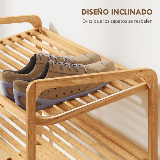 HOMCOM Sapateira de 3 Níveis Estante para Sapatos em Bambu para 12 Pares de Sapatos Estante para Entrada Corredor Quarto 76x33x50,8 cm Madeira