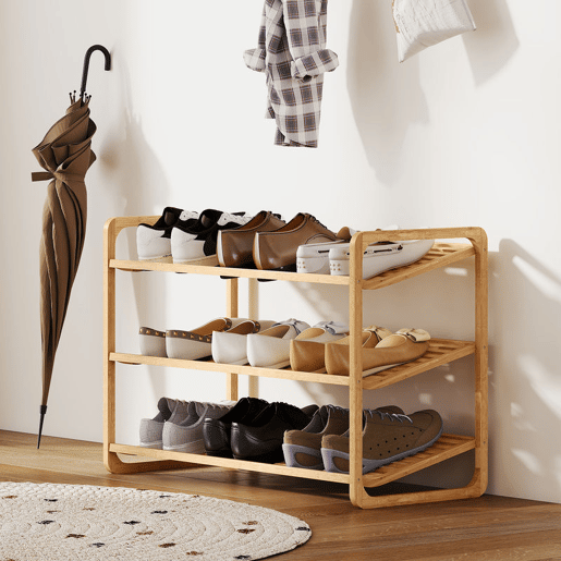 HOMCOM Sapateira de 3 Níveis Estante para Sapatos em Bambu para 12 Pares de Sapatos Estante para Entrada Corredor Quarto 76x33x50,8 cm Madeira